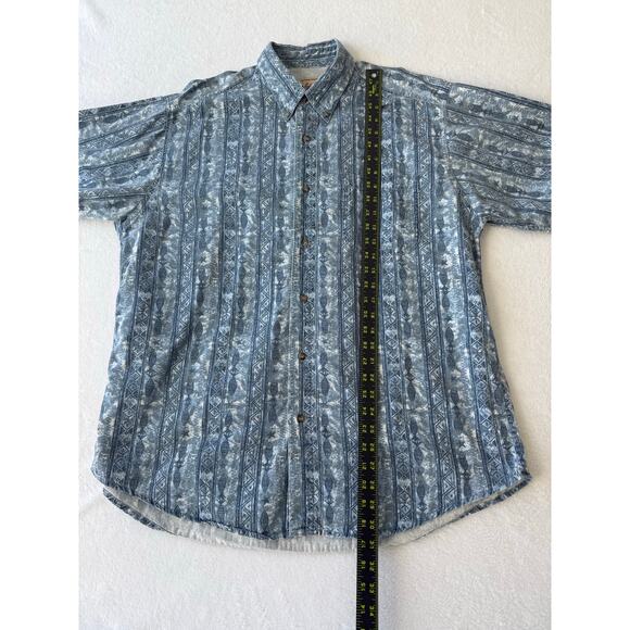 Vintage Woolrich Men XL Camp Shirt Button Up All Over Fish Pattern Short Sleeve - Picture 2 of 7